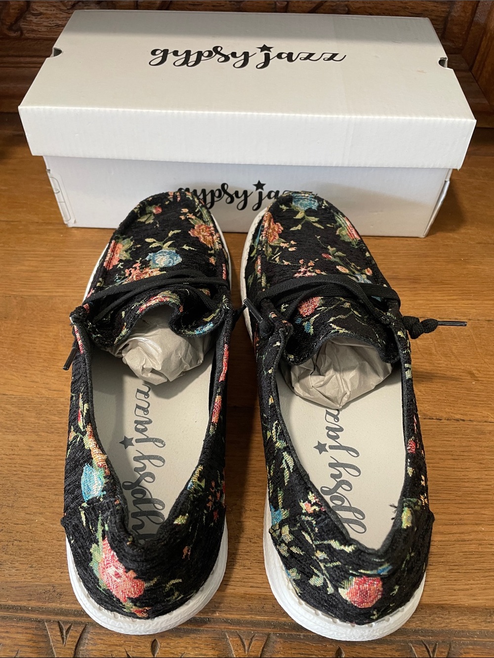 Gypsy Jazz Black Floral Slip-On Loafers Shoe - Picture 4 of 9